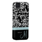 Elegant Black & White Damask Pattern with Monogram