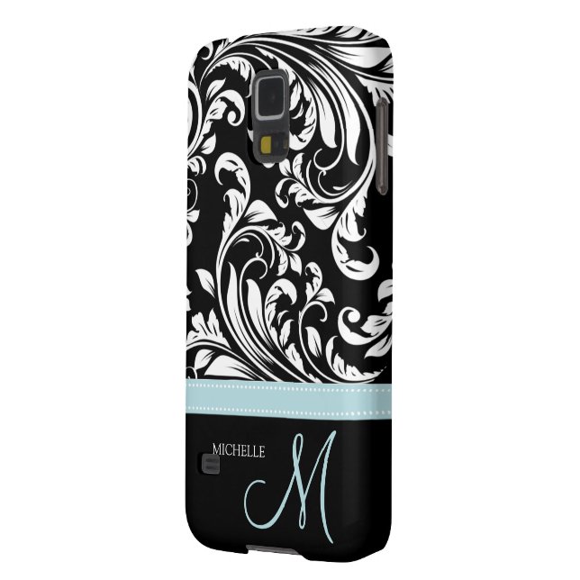 Elegant Black & White Damask Pattern with Monogram Case-Mate Samsung Galaxy Case (Back Left)