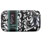 Elegant Black & White Damask Pattern with Monogram