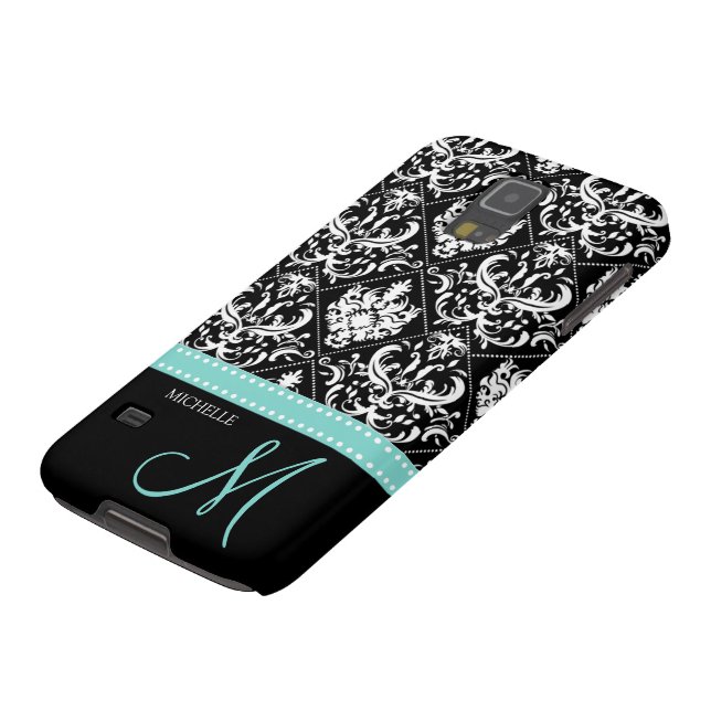 Elegant Black & White Damask Pattern with Monogram Case-Mate Samsung Galaxy Case (Top)