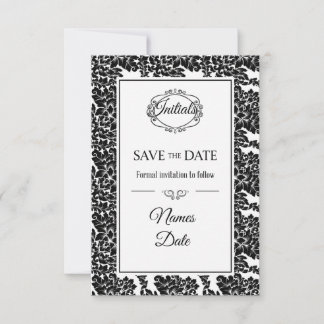 Elegant Black & White Damask Save the Date Invites
