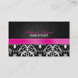 Elegant Black & White Damask with Hot Pink Ribbon Appointment Card
