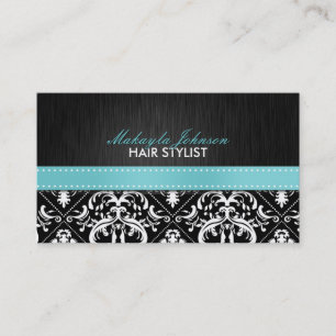 Elegant Black & White Damask with Teal Blue Ribbon Appointment Card