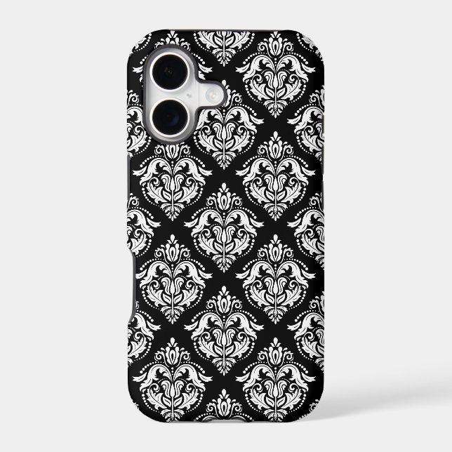 Elegant Black & White Damasks Geometric Pattern (Back)