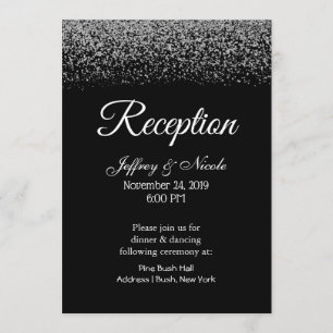 Elegant Black & White Diamond Wedding Reception Invitation