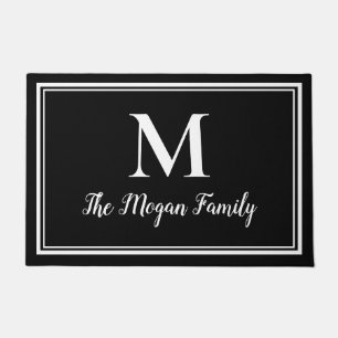 Elegant Black White Double Borders Custom Monogram Doormat