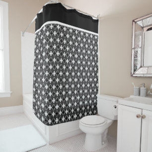 Elegant Black & White Double Quatrefoil Patterns Shower Curtain