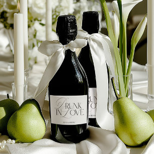 Elegant Black & White Drunk in Love Mini Champagne Sparkling Wine Label