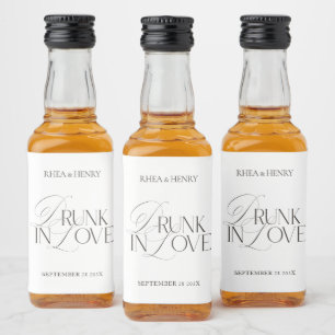 Elegant Black & White Drunk in Love Mini  Liquor Bottle Label