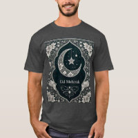 Elegant Black & White Eid Mubarak Floral Crescent