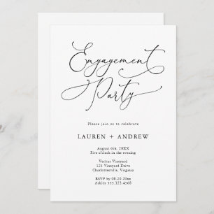 Elegant Black & White Engagement Party Invitation
