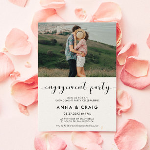 Elegant black & white engagement party photo invitation