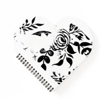 Elegant Black & White Faded Floral Heart Notebook
