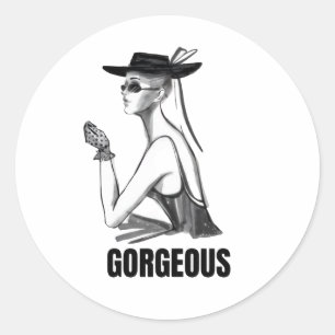 Elegant Black & White Fashion Illustration Tee G Classic Round Sticker
