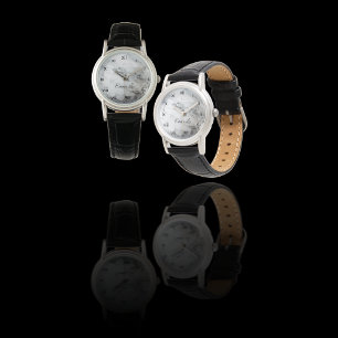 Elegant Black White Faux Marble Custom Watch