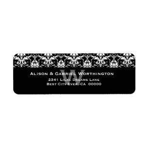 Elegant Black White Feather Damask Wedding S546