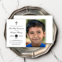 Elegant Black White First Communion Photo Boy