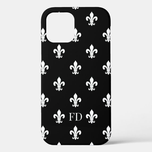 Elegant black & white fleur de lis pattern custom Case-Mate iPhone case (Back)