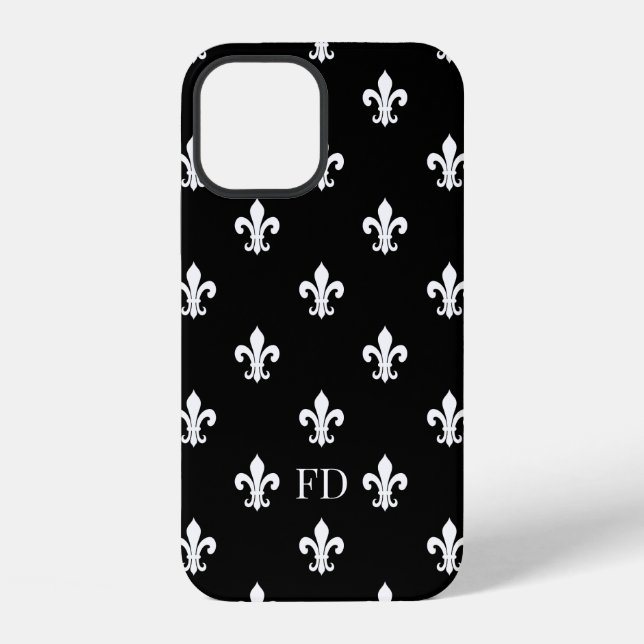 Elegant black & white fleur de lis pattern custom iPhone case (Back)