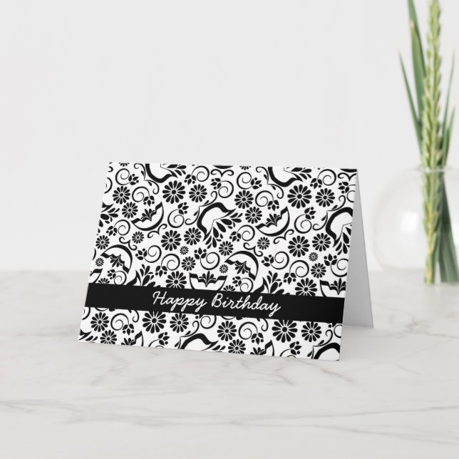 Elegant black white floral Birthday Card (Front)