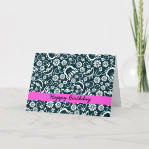 Elegant black white floral Birthday Card