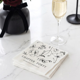 Elegant Black White Floral Chapter 40th Birthday Napkin