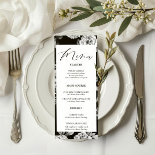 Elegant Black & White Floral Custom Wedding Dinner Menu