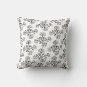 Elegant Black  White floral Damask pattern Cushion