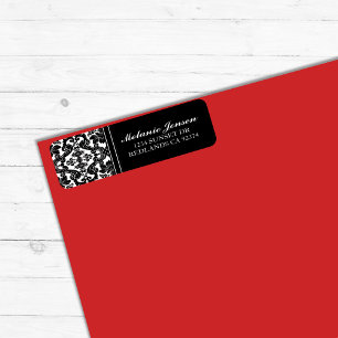 Elegant Black White Floral Damask Return Address 