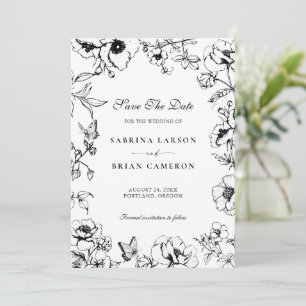 Elegant Black White Floral Garden Save The Date Invitation