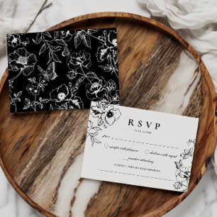 Elegant Black White Floral Garden Wedding RSVP Enclosure Card