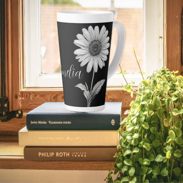 Elegant Black & White Floral Latte Mug (Creator Uploaded)