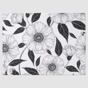Elegant Black White Floral Line Art Pattern (1) Tissue Paper