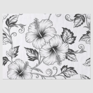 Elegant Black White Floral Line Art Pattern (3) Tissue Paper