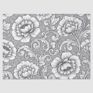 Elegant Black White Floral Line Art Pattern (6) Tissue Paper