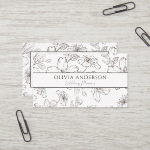 Elegant Black & White Floral Modern Line Art Business Card