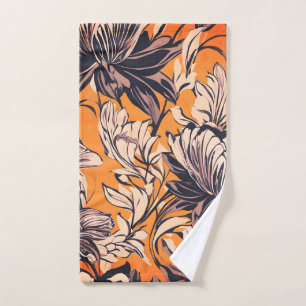Elegant Black & White Floral Pattern on Mustard Go Bath Towel Set
