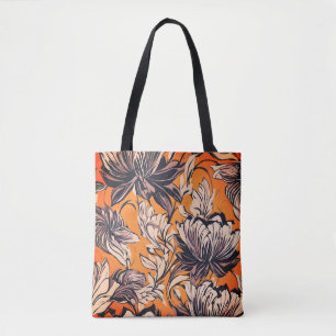 Elegant Black & White Floral Pattern on Mustard Go Tote Bag