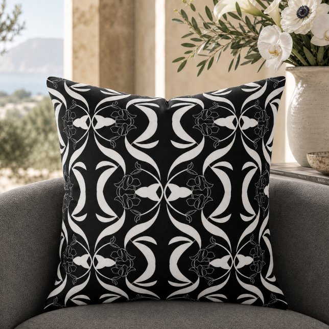 Elegant Black White Floral Pattern Style Cushion (Creator Uploaded)