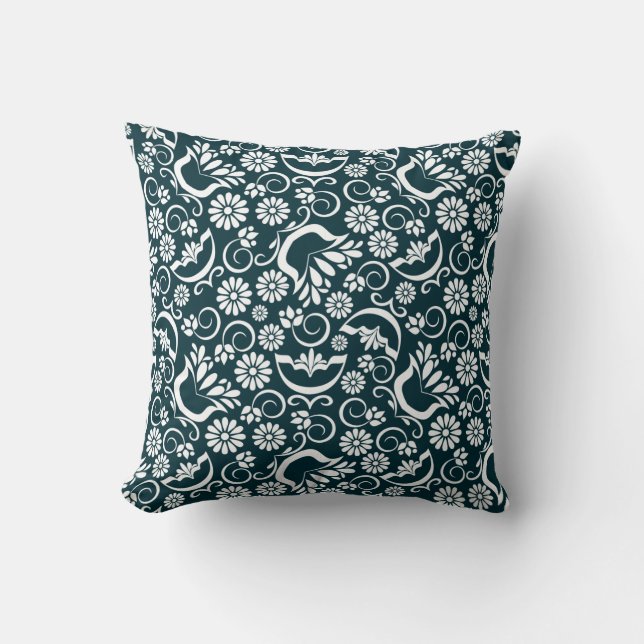 Elegant black white floral Pillow (Front)