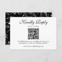 Elegant Black White Floral QR Code Wedding RSVP 