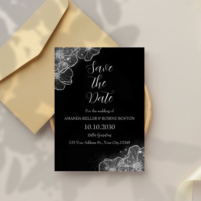 Elegant Black & White Floral Save the Date Invitation (Creator Uploaded)