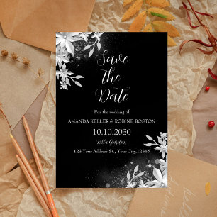 Elegant Black & White Floral Save the Date Invitation