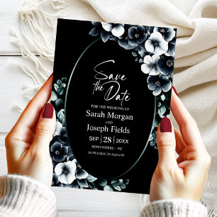 Elegant Black White Floral Save the Date Invitation