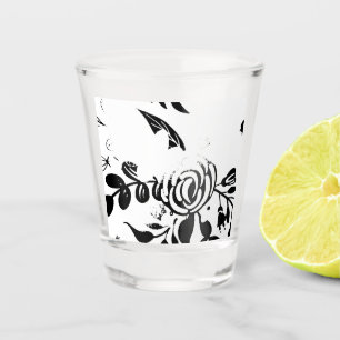 Elegant Black & White Floral Shot Glass