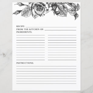 Elegant Black White Floral Shower Recipe Page
