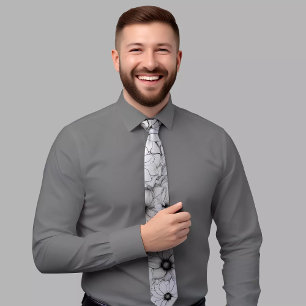 Elegant Black & White Floral Tie