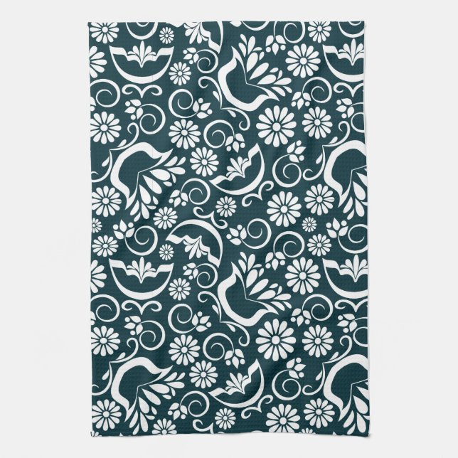 Elegant black white floral Towel (Vertical)