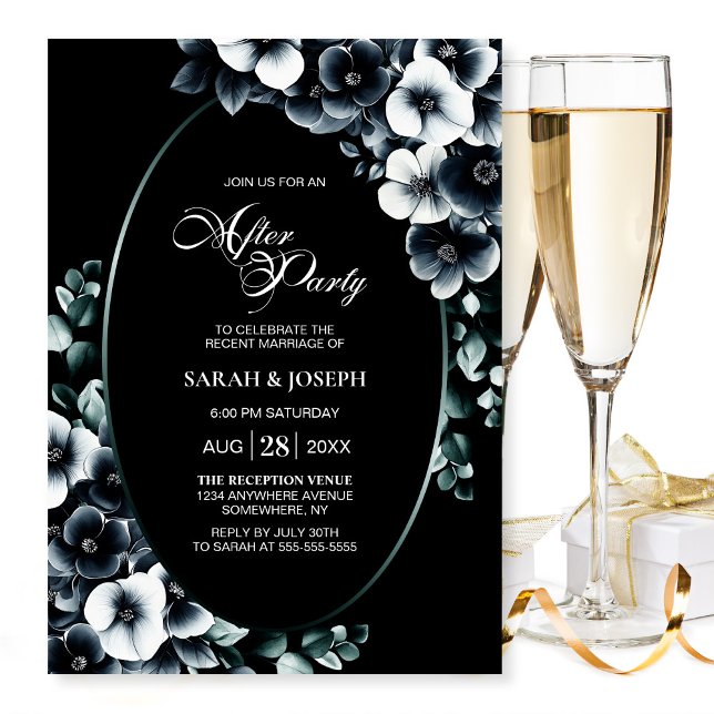 Elegant Black White Floral Wedding After Party Invitation (Creator Uploaded)