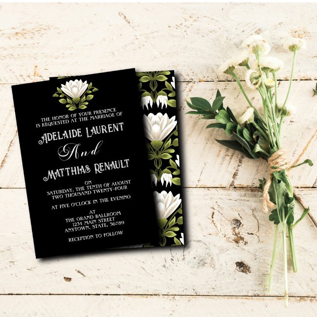 Elegant Black & White Floral Wedding: Calligraphy  Invitation (Creator Uploaded)